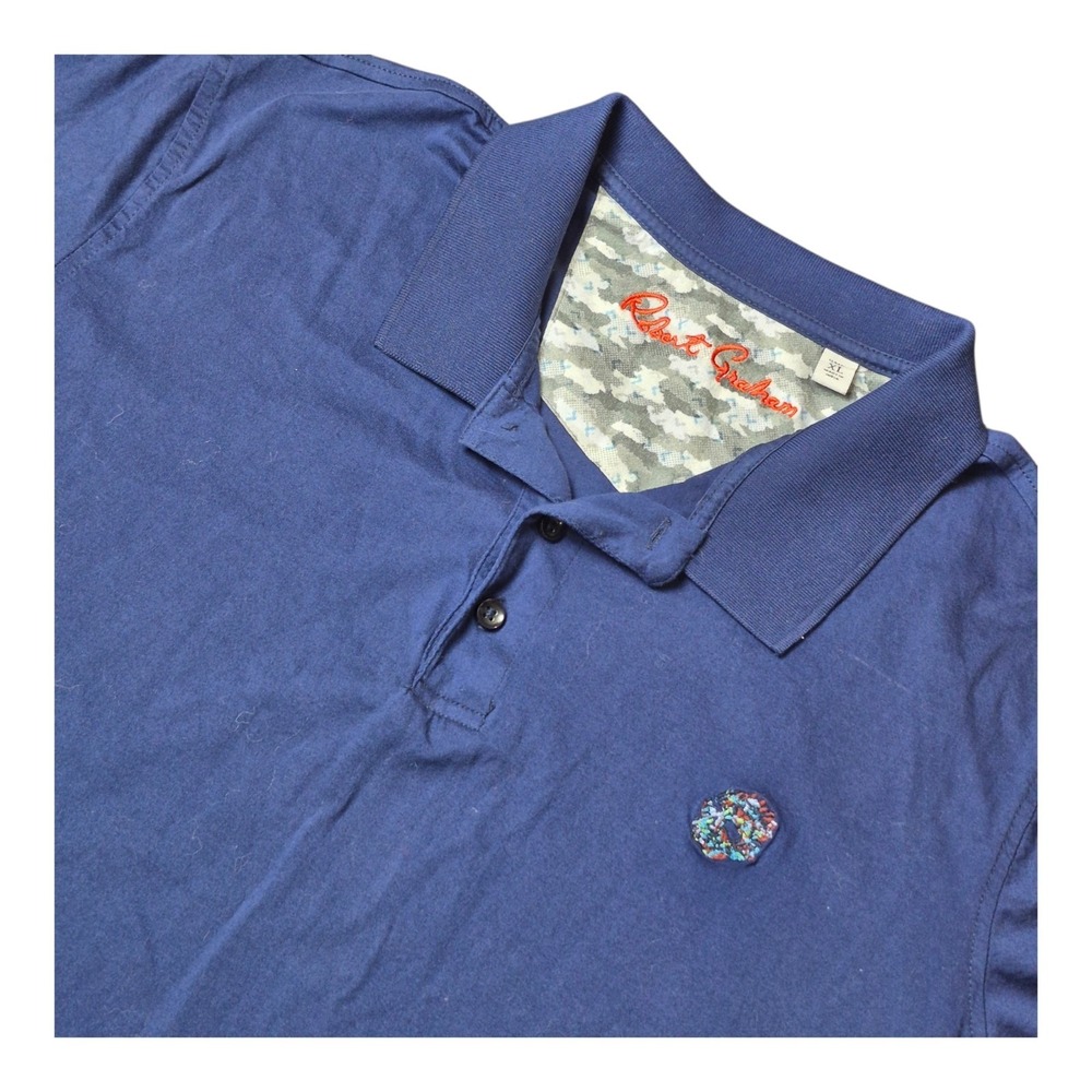 Robert Graham Mens XL Blue Supima Cotton Polo Shirt Skull Embroidered...